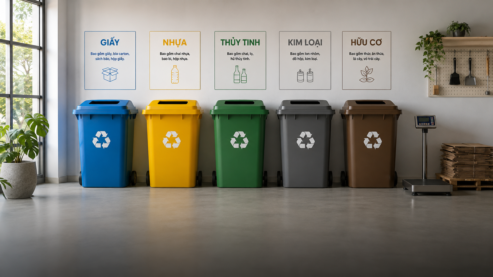 Khu tiếp nhận và phân loại vật liệu tái chế tại trung tâm môi trường